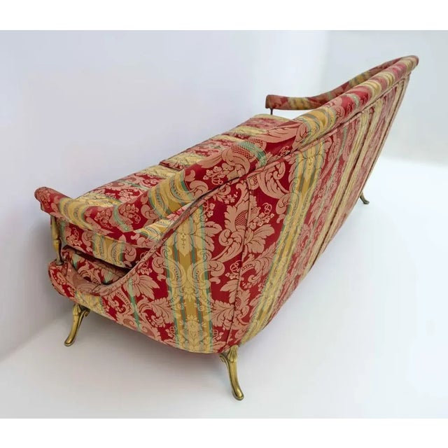 French Art Deco Style Brass and Fabric Sofa, 1950s For Sale - Image 3 of 10