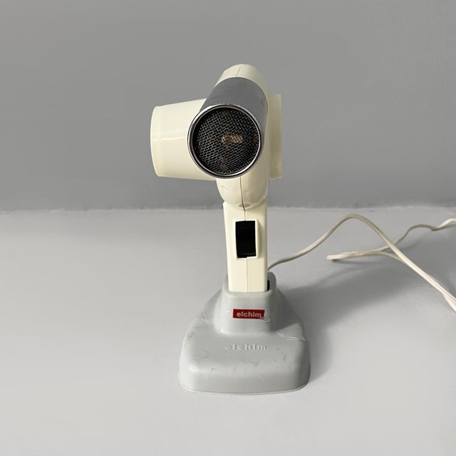 Italian Modern White Plastic and Metal Hair Dryer by Elchim, 1970s For Sale - Image 4 of 16