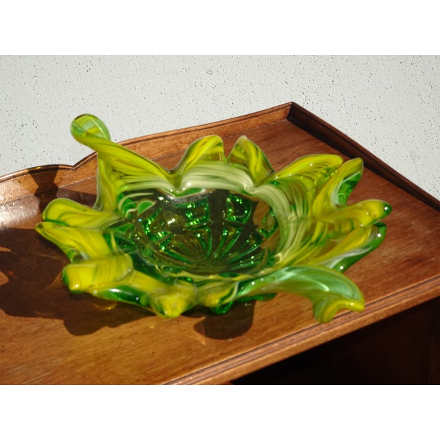 Mid-Century Modern Vintage Murano Style Lime Green Art Glass Bowl ~ Serving Tray For Sale - Image 3 of 14