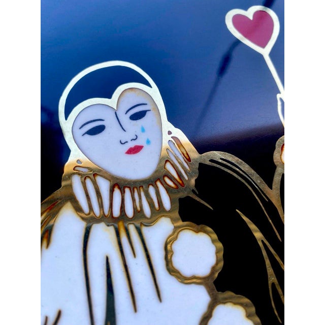 Vintage Couroc Pierrot "Heart" Tray – Brass Inlay Black Lacquer Serving Tray by Couroc of Monterey For Sale - Image 4 of 9