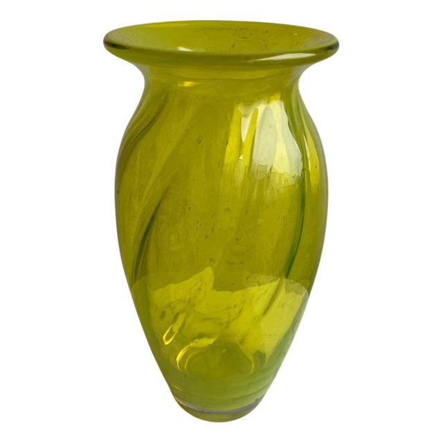 Uranium Glass Swirl Vase in Lime Green For Sale