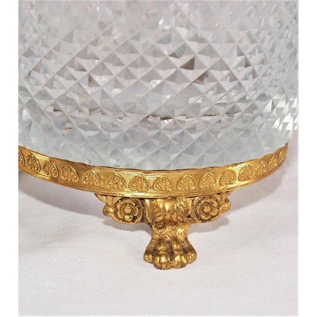 French 1960s French Ormolu Doré Bronze Cut Crystal Gilt Paw Feet Centerpiece Bowl For Sale - Image 3 of 7