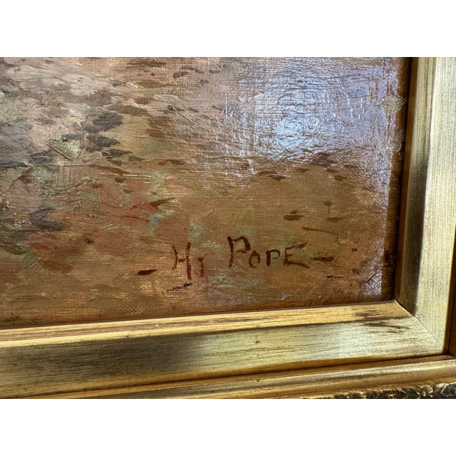 Victorian Antique 19th Century British Oil Painting “The Ford, Varaley Woods” by H. Pope For Sale - Image 3 of 12