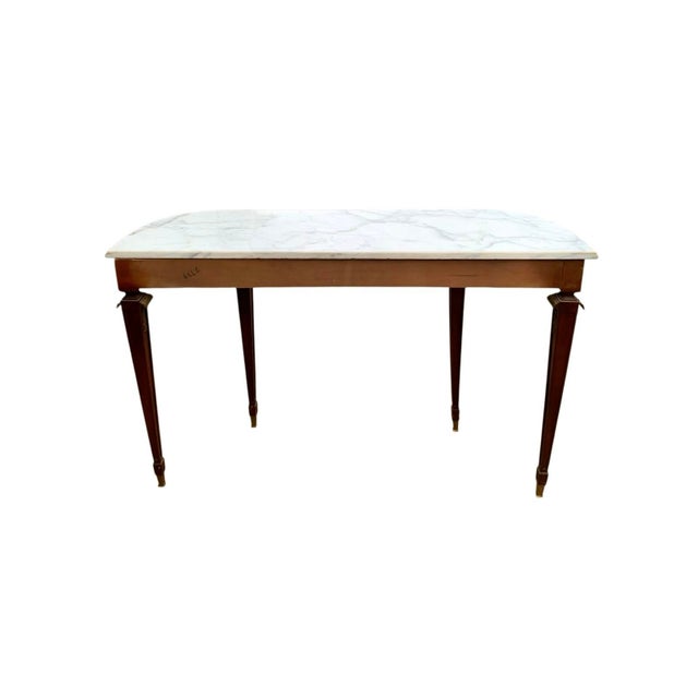 Brown Early 20th Century Table Wood With Brass Details and Marble Top Entryway Console French Style Decor For Sale - Image 8 of 9
