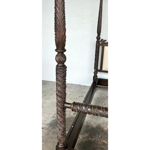 English Vintage British Colonial Carved King Poster Bed For Sale - Image 3 of 12