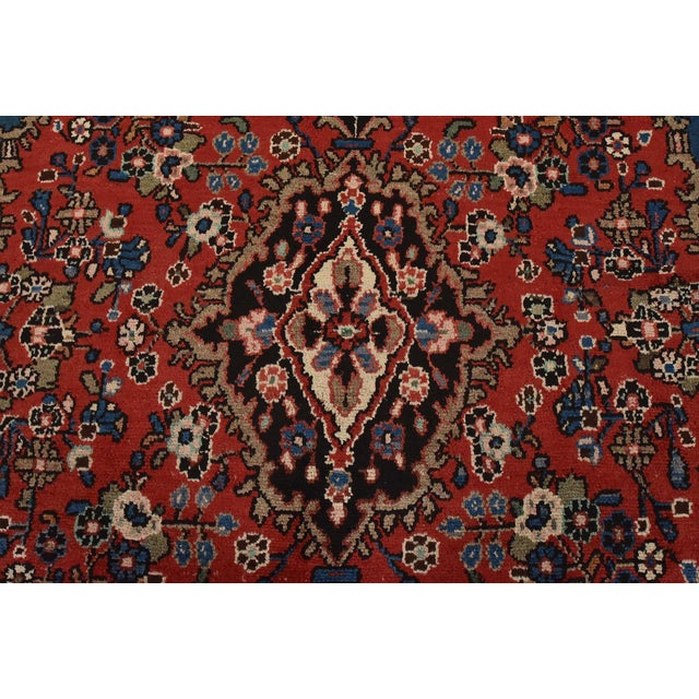 Hamedan Rug 6’10” X 10’2” Red Wool Vintage Traditional Hand-Knotted Carpet For Sale In Philadelphia - Image 6 of 15