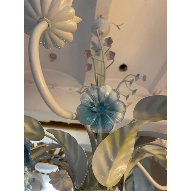 Spanish Floral Chandelier in Hand-Paint Tole Metal, 1970s For Sale - Image 6 of 8