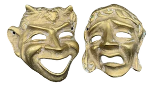 1950s MCM Greek Theater Masks Comedy & Tragedy Wall Sculpture Hand-Cast in Bronze Pair