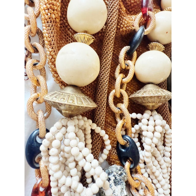 Vintage 1970s Bohemian Long Ivory Beaded Statement Necklace For Sale In New York - Image 6 of 13