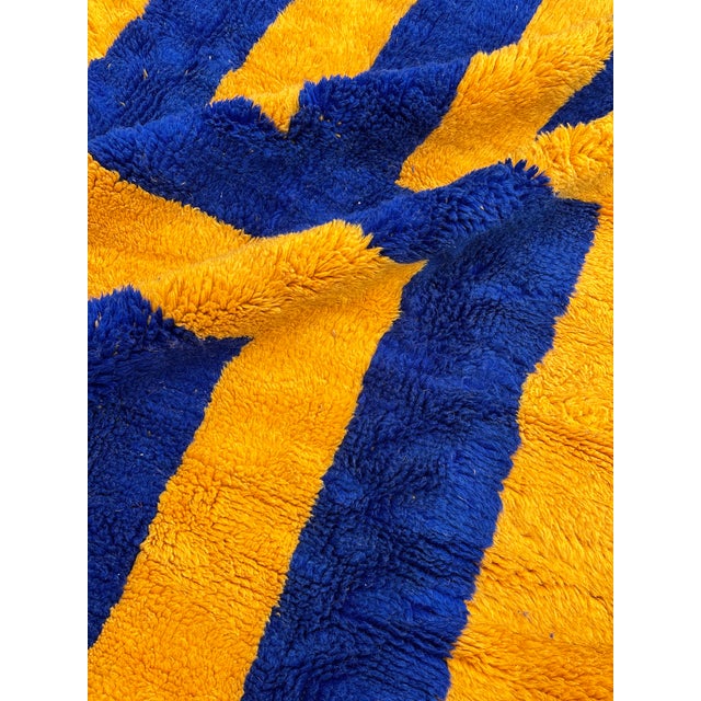 Early 21st Century Berber Beni Mrirt Rug Handknotted Wool Cobalt Blue & Mustard Geometric Maze Pattern 200x300cm Middle Atlas, Morocco, 2010s For Sale - Image 5 of 10