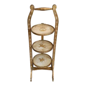 Mid 20th Century Vintage Florentine Gilt Wood Three Tier Folding Cake Stand
