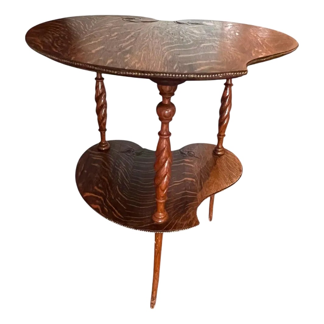 Antique Early 20th Century Wood Table Heart Shaped Studded Oak Brown ...