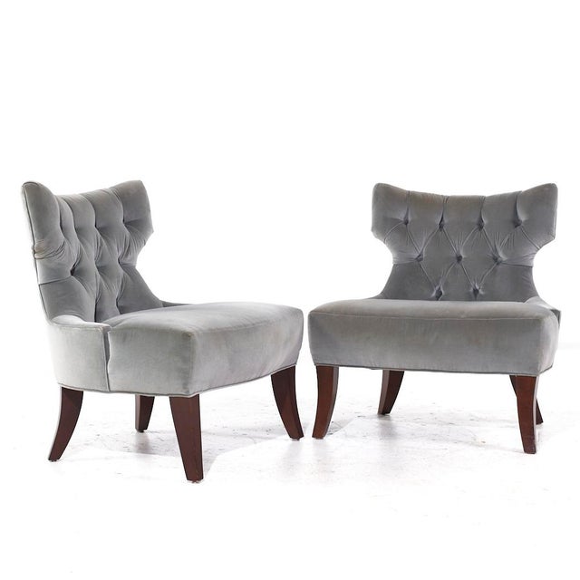 Thomas Pheasant for Baker Tufted Slipper Lounge Chairs - Pair Each lounge chair measures: 31 wide x 30 deep x 32.5 high,...
