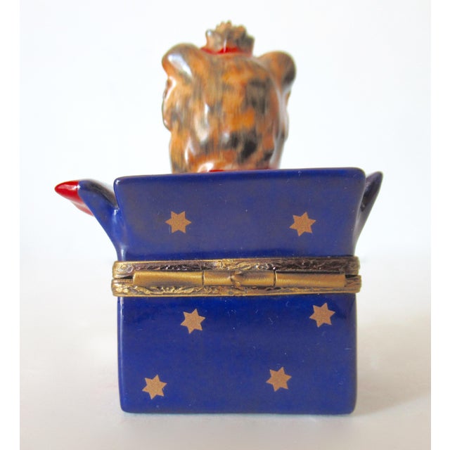 Limoges, France Limoges, France Hand-Painted Lidded Trinket Box of a Scottie Dog Inside a Chrstmas Box For Sale - Image 4 of 11