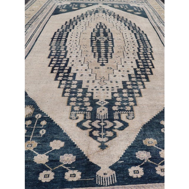 Tribal Elegant Vintage Turkish Oushak Rug With Intricate Blue & Beige Design 6'4" X 13' For Sale - Image 3 of 12
