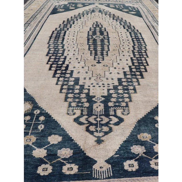 Tribal Vintage Oushak Rug With Blue and Beige 6'4" X13 For Sale - Image 3 of 12