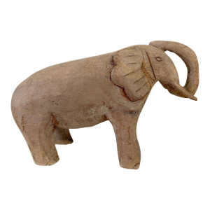 Vintage Hand Carved Wood Elephant With Tusks
