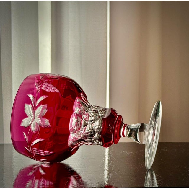 Vintage Vignes Ruby Crystal Wine Goblets from Val Saint Lambert, 1950, Set of 10 For Sale - Image 16 of 18