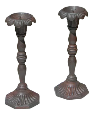 Antique Victorian Cast Iron Floral Candleholders - a Pair