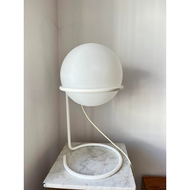 Minimalist Postmodern White Glass Globe Table Lamp attributed to Glashütte Limburg, Germany, 1970s For Sale - Image 4 of 13