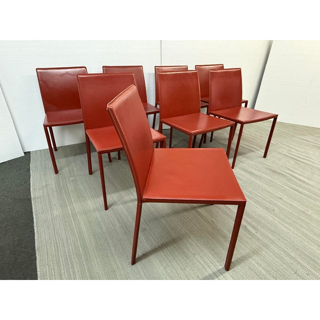Italian Oxblood Leather Dining Side Chairs, Set of Eight For Sale - Image 10 of 12