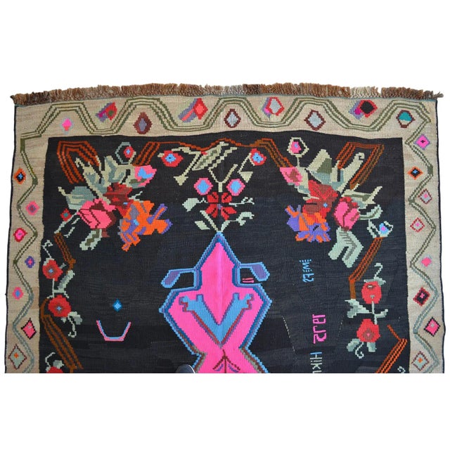 Hot Pink Handwoven Turkish Kilim Rug Anatolian Tribal Pink Rug - 6′5″ X 12′10″ For Sale - Image 8 of 12