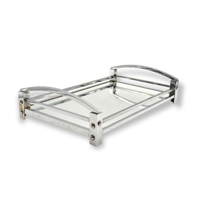 Silver Modernist Mirrored Tray by Jacques Adnet for Maison Adnet, France, 1940-1950 For Sale - Image 8 of 18