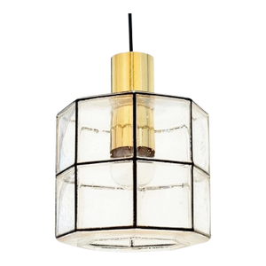 Mid-Century Modern Glass and Brass Pendant/Ceiling Light From Limburg, Germany, 1970s