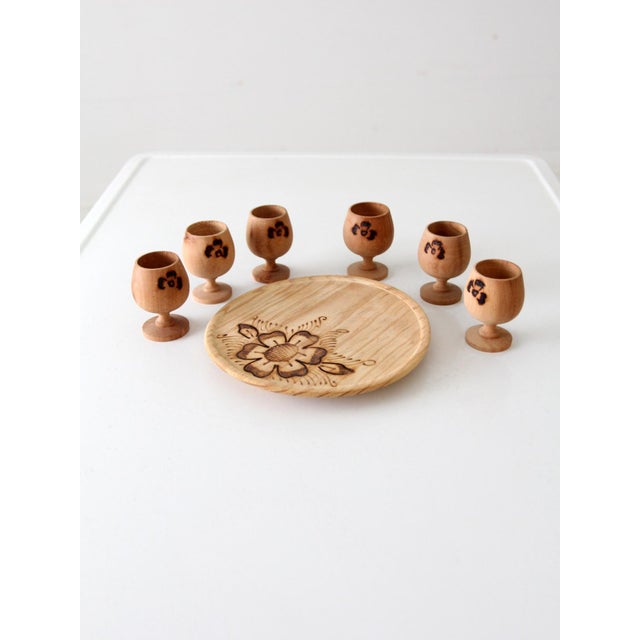 1970s Vintage Folk Art Cups With Tray Set For Sale - Image 5 of 11