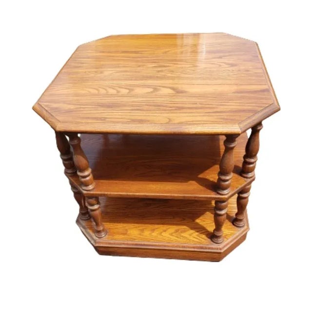 Brown Pennsylvania House 3 Tier Solid Tiger Oak Table With Spindle Legs For Sale - Image 8 of 8