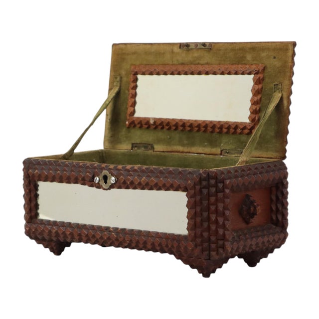 Antique Folk Art Tramp Art Box with Mirrors, 1890s For Sale - Image 5 of 16