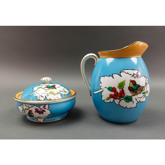 Minton Minton England Antique Birds Turquoise Porcelain Soap Dish & Pitcher Set - 2 Pieces For Sale - Image 4 of 10