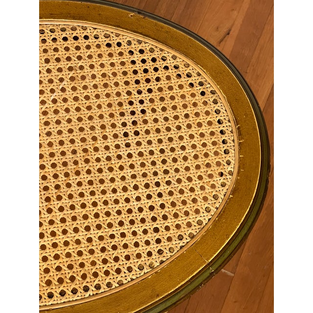 French Louis XVI Style Tabouret Stool With Cane Top and Green Painted Accents, Early 20th C. For Sale - Image 9 of 18