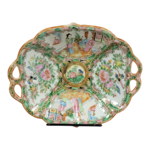 19th C Rose Medallion Dish or Shallow Bowl With Handles