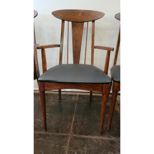 Wood 1960s Mid-Century Modern Bonnie Garrison Persimon Cat Eye Chair Set Six Walnut For Sale - Image 7 of 9