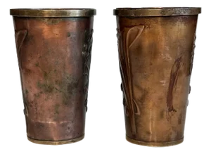 Art Nouveau Copper Mixed Metal Cups with Floral Motif Embossings, France, 1920s, Set of 2