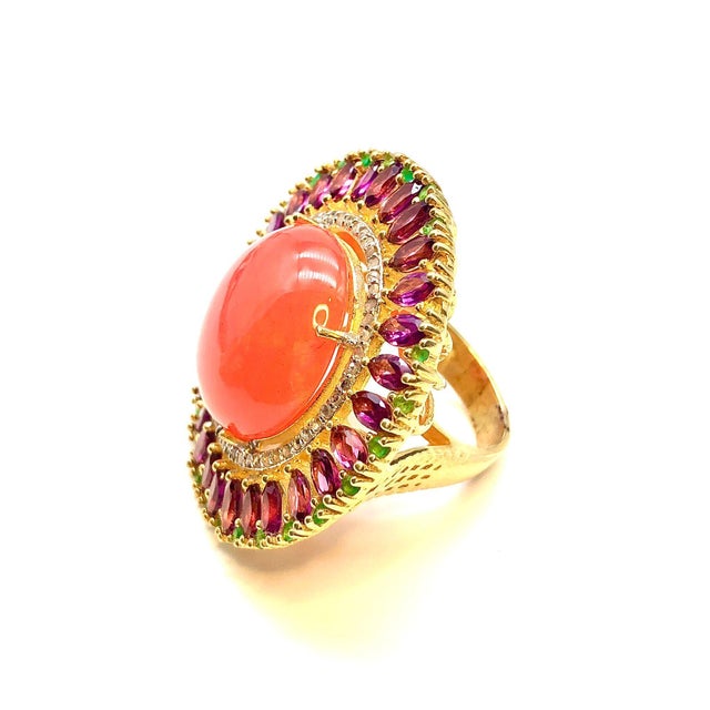 Bochic "Orient" Vintage Diamond & Orange Opal Ring Set In 18K & Silver For Sale In New York - Image 6 of 18