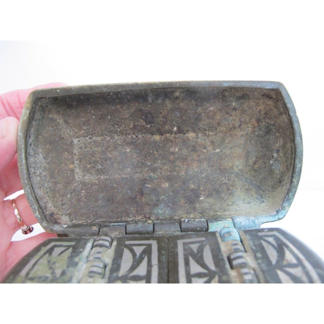 Antique Mindanao Philippine Silver Inlaid Brass Okir Betel Nut Lotoan Box For Sale - Image 12 of 14