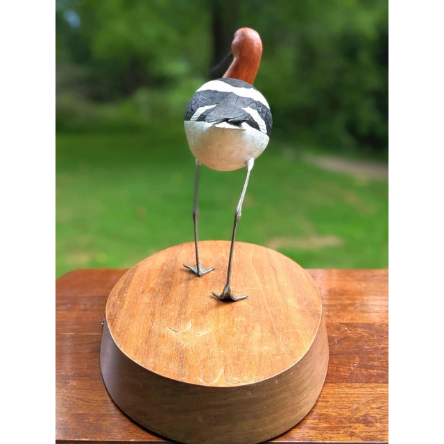 Late 20th Century American Avocet Tim TerMeer 1/30 Hand-Painted Metal Sculpture Spinning Wood Base For Sale - Image 10 of 13
