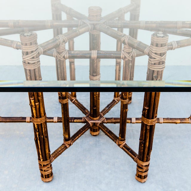 1980s McGuire Attributed Coastal Modern Bamboo & Laced Rawhide Racetrack Dining Table For Sale - Image 12 of 15