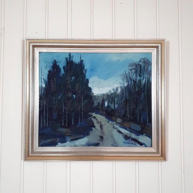 1960s Mid Century Swedish Modernist Landscape Oil Painting by Nils Ingvar Walterström For Sale - Image 14 of 16
