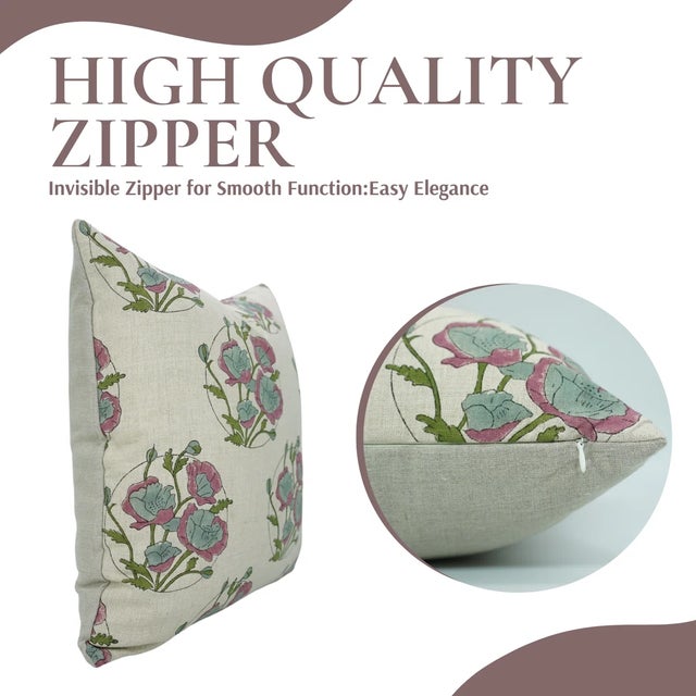 Art Deco Fabdivine Indian Block Print Cushion Cover 14x20 Inch Pure Linen- Sandhya Pushp For Sale - Image 3 of 5