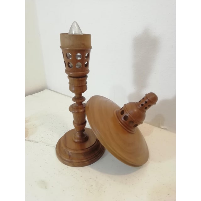 Beige Table Lamp in Turned Boxwood, 1950s For Sale - Image 8 of 10