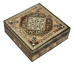 1990s Vintage Mosaic Inlaid Wood Box