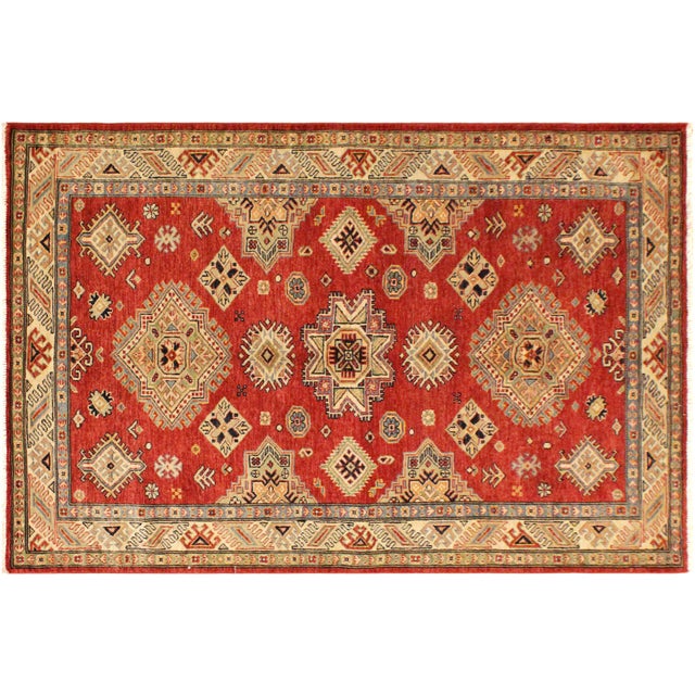 Tribal Super Kazak Red/Tan Wool Rug - 4'1'' X 6'3'' For Sale - Image 10 of 10