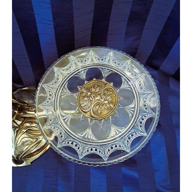 Glass Art Nouveau Silver-Plated Centrepiece with 2 Glass Inserts and Etched Motifs, 1903 For Sale - Image 7 of 9