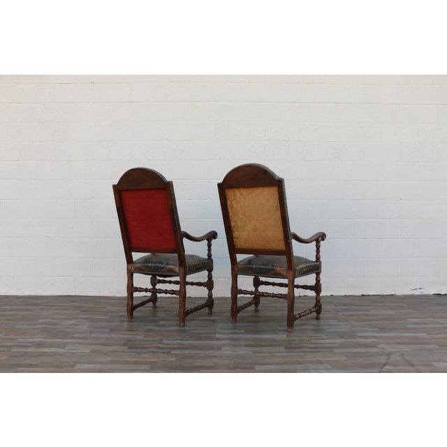 Pair of Early 18th Century Carved Wood Armchairs With Embossed Leather Upholstery For Sale - Image 14 of 18