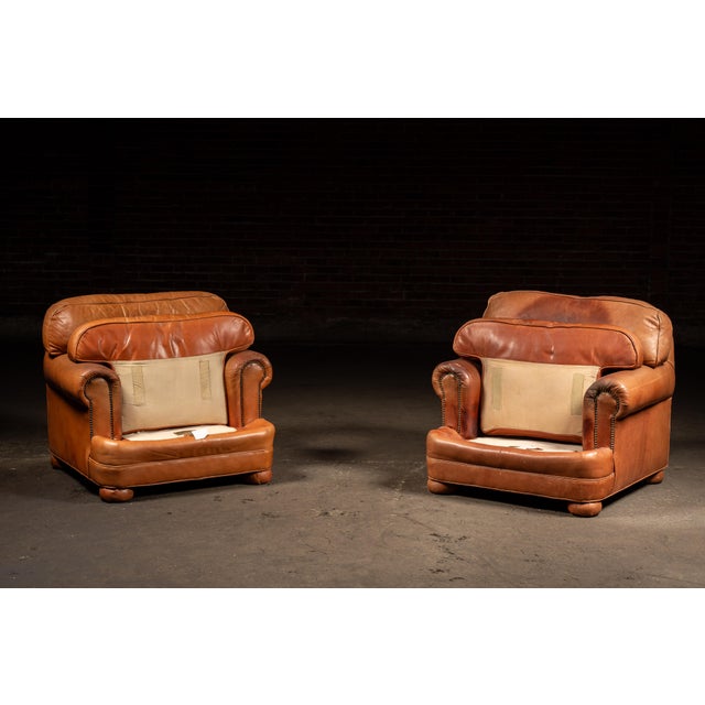 Emerson Pair of Vintage Leather Club Chairs With Matching Ottoman by Emerson For Sale - Image 4 of 14