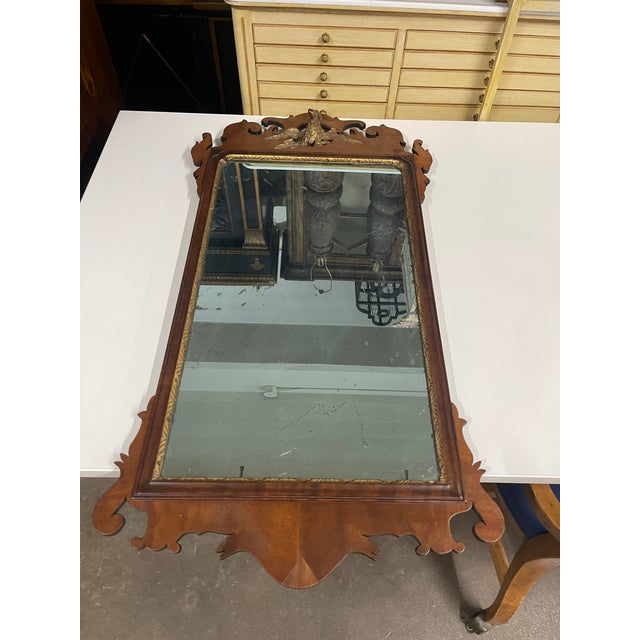 Wood Antique Parcel Gilt Federal Style Carved Phoenix Wall Mirror For Sale - Image 7 of 10