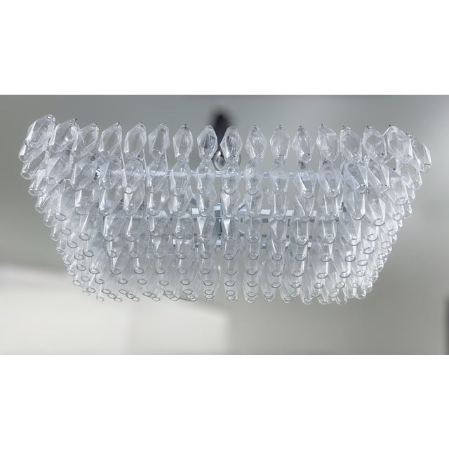 Italian rectangular shaped chandelier with clear polyhedron / polyhedral shaped Murano glasses mounted on white metal...